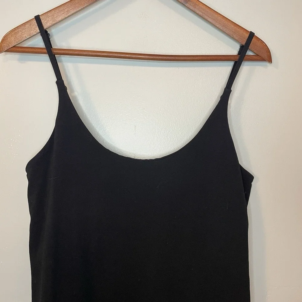 Gretchen Scott M Black Cotton Stretch Spaghetti Strap Dress Long